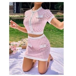 Gingham two piece set. Never worn. Skirt is size Small , top is size Medium.
